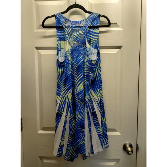 NWT India Boutique One Size Blue Palm Tree Embellished Asymmetric Hem Tank Dress - Picture 2 of 9